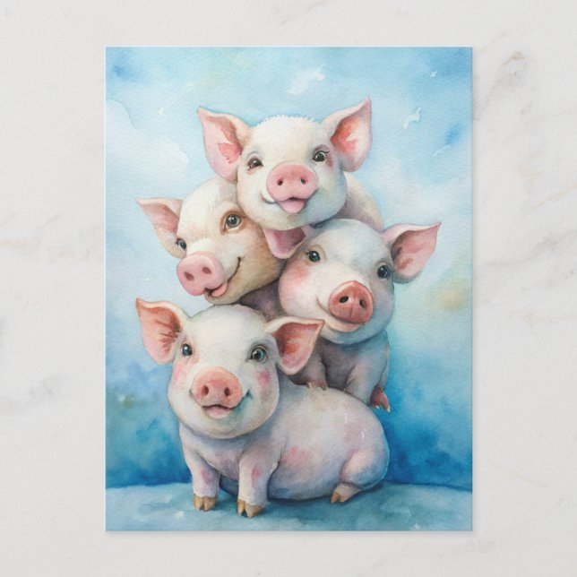 Postal Cute Pigs Sending Happiness  (Anverso)