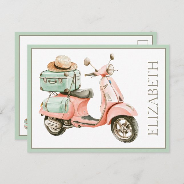 Postal Cute Pink and Aqua Coastal Scooter (Anverso / Reverso)