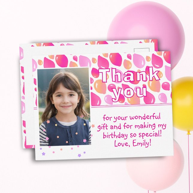 Postal Cute Pink Balloons Girly Photo Birday Gracias (Subido por el creador)