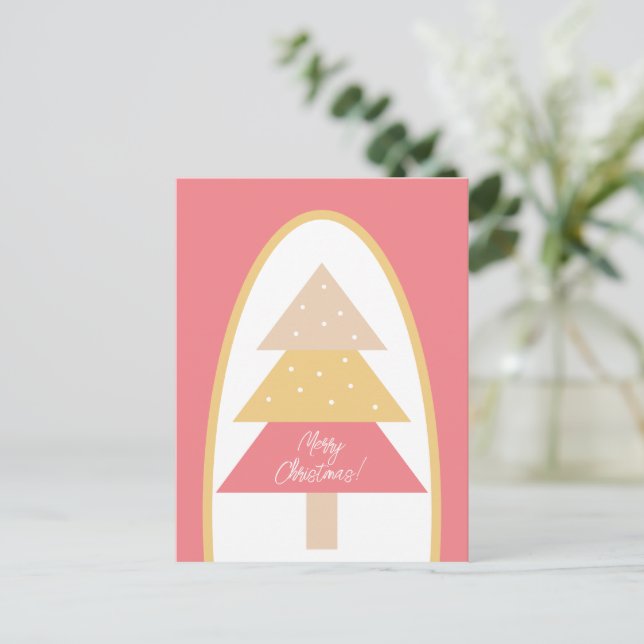 Postal Cute Pink Earthy Tones Merry Christmas Tree (Anverso de pie)