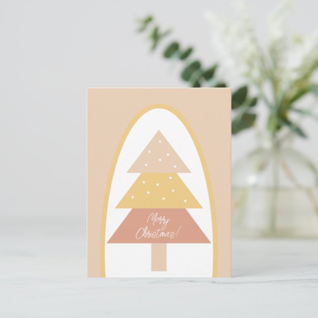 Postal Cute Pink Earthy Tones Merry Christmas Tree (Anverso de pie)
