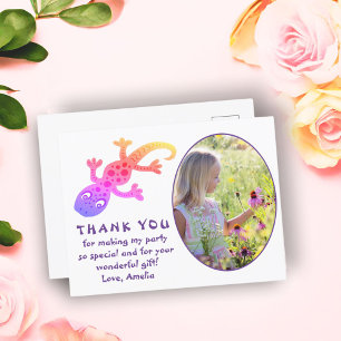 Postal Cute Pink Gecko Lizard Girl Foto Cumpleaños Gracia