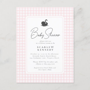 Postal Cute Pink Gingham Swan Simple Baby Shower