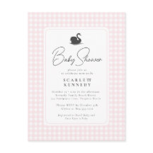 Cute Pink Gingham Swan Simple Baby Shower