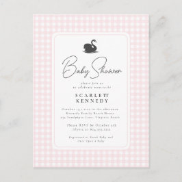 Postal Cute Pink Gingham Swan Simple Baby Shower