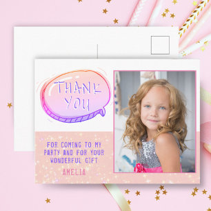 Postal Cute Pink Glitter Femenino Cumpleaños Gracias Foto