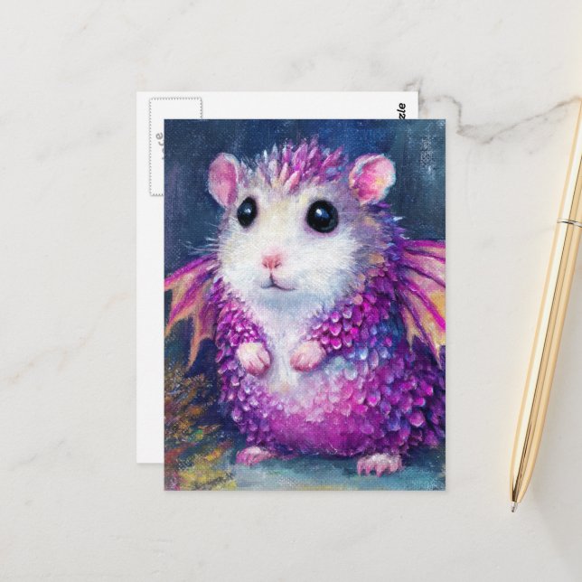 Postal Cute Pink Hamster Dragon (Anverso/Reverso In Situ)