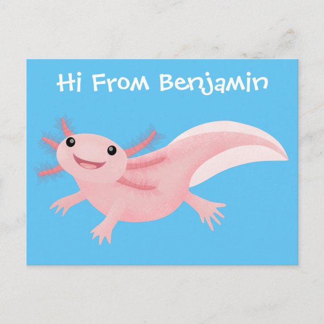 Postal Cute pink happy axolotl (Anverso)
