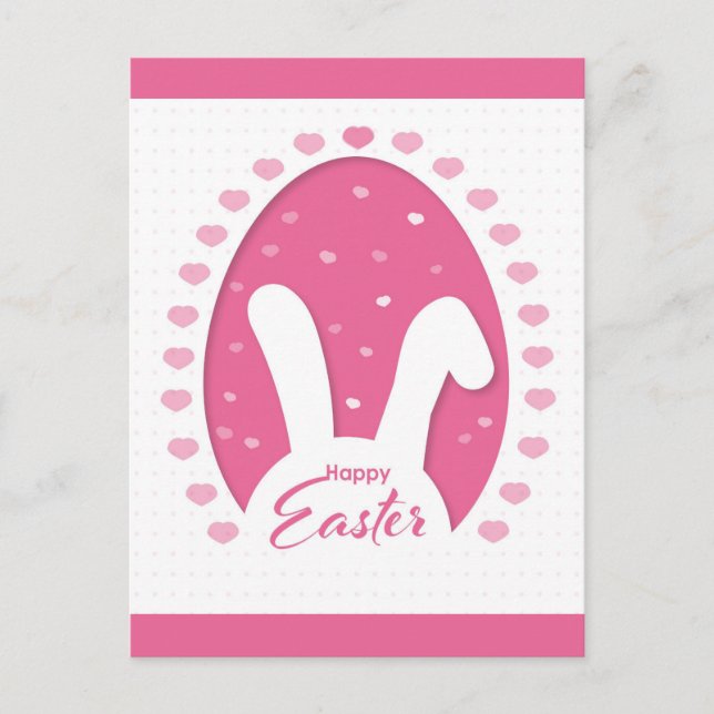 Postal Cute Pink Happy Easter Bunny Hearts (Anverso)