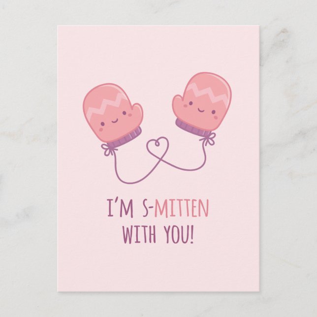 Postal Cute Pink Mitts Together Forever Love Pun