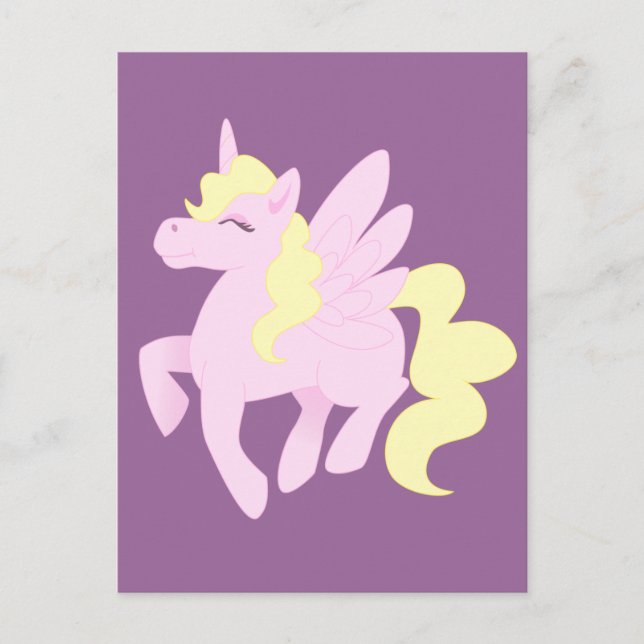 Postal Cute Pink Unicorn Pegasus (Unipeg) (Anverso)