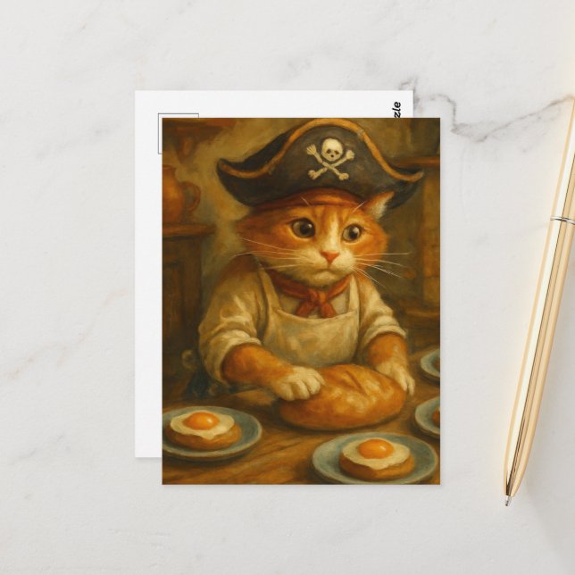 Postal Cute Pirate Cat Baker (Anverso/Reverso In Situ)