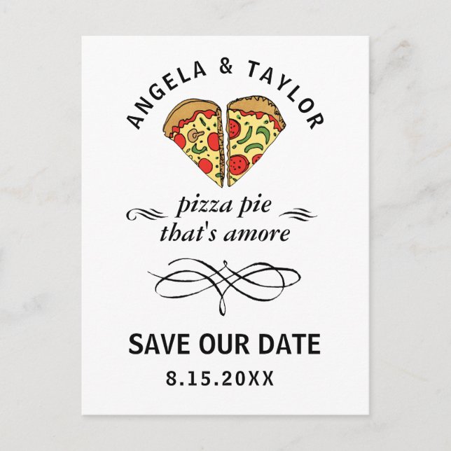 Postal Cute pizza Pie Amore Wedding Save the Date (Anverso)