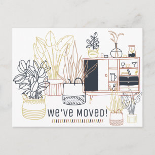 Postal Cute Plantas Ilustradas Nos Mudamos Nueva Direcció
