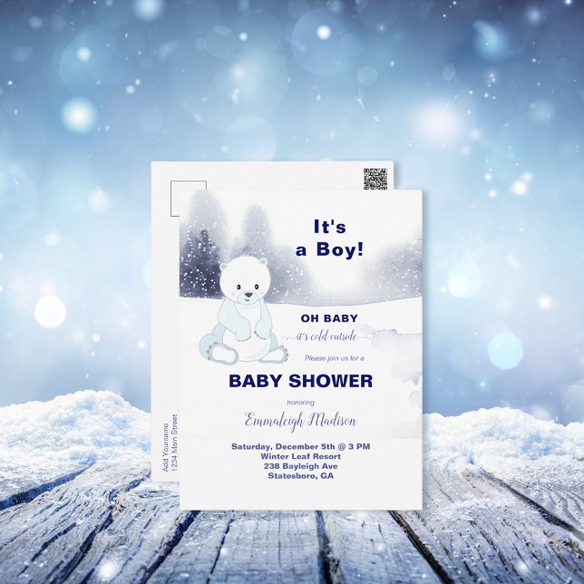 Postal Cute Polar Bear Baby Shower (Subido por el creador)