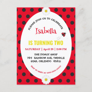 Postal Cute Polka dot Ladybug Daisy Kids Birthday Partry
