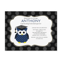 Cute Polka puntos Grad Owl Boy Graduation Invitaci