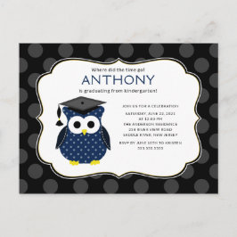Postal Cute Polka puntos Grad Owl Boy Graduation Invitaci