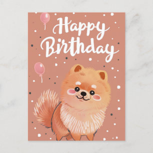 Postal Cute Pomeranian Happy Birday