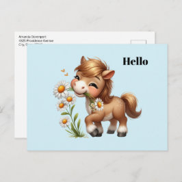 Postal Cute Pony Eating Daisies