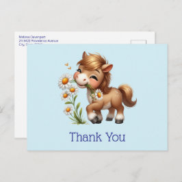 Postal Cute Pony Eating Daisies Gracias