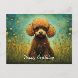 Postal Cute Poodle Flower Meadow Feliz cumpleaños