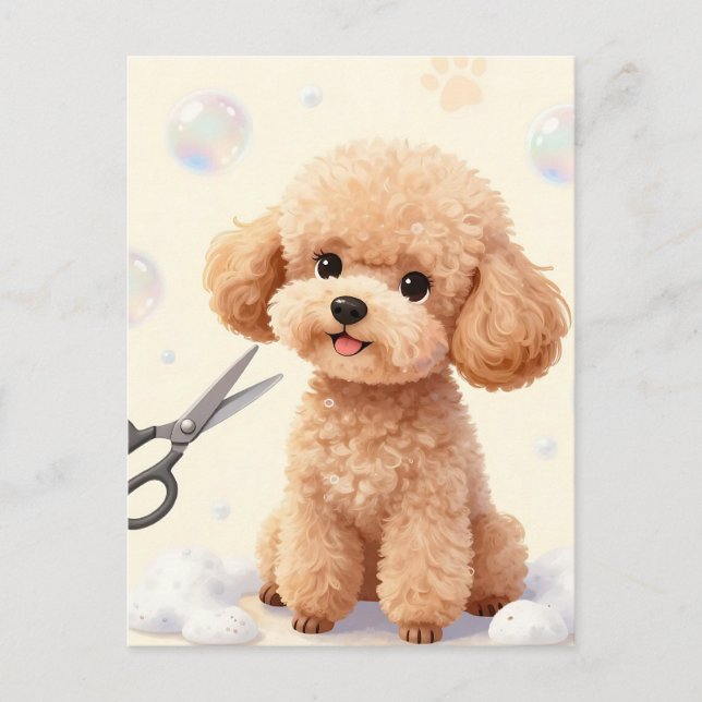 Postal Cute Poodle Grooming Bubbles Scissors  (Anverso)