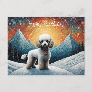 Postal Cute Poodle Snowowy Mountain Feliz cumpleaños