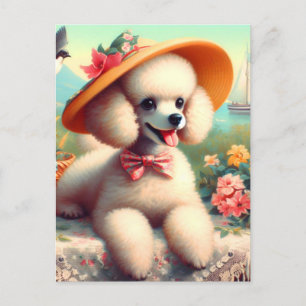 Postal Cute Poodle Vintage Painting