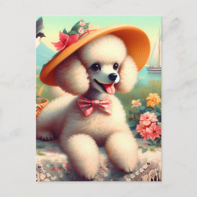 Postal Cute Poodle Vintage Painting (Anverso)