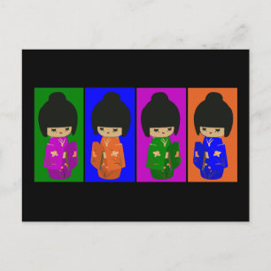 Postal Cute Pop Art Kokeshi Dolls