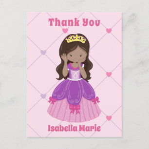 Postal Cute Princesa Hispana Niña Rosa Gracias Personaliz