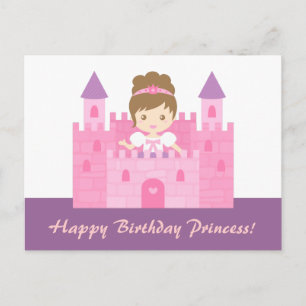 Postal Cute Princesa Niña en Cumpleaños Feliz Castillo Ro