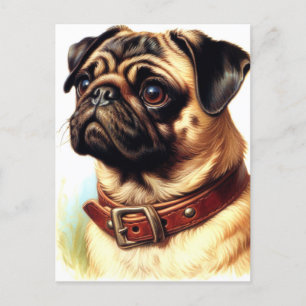 Postal Cute Pug Retro Pintura