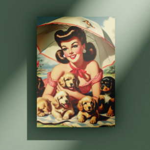 Postal Cute Puppies Vintage Pin up