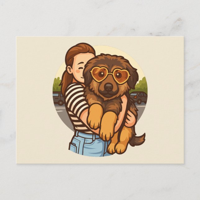 Postal Cute Puppy with Heart Sunglasses  (Anverso)