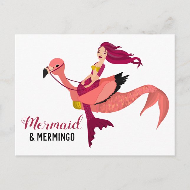 Postal Cute Purple Mermaid and Flamingo Girly Best Friend (Anverso)