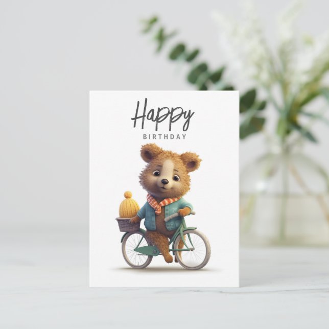 Postal Cute quokka en bicicleta, feliz cumpleaños (Anverso de pie)