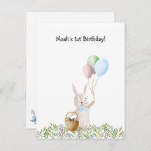 Cute Rabbit On A Picnic With Balloons Invitation