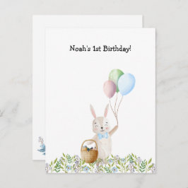 Postal Cute Rabbit On A Picnic With Balloons Invitation