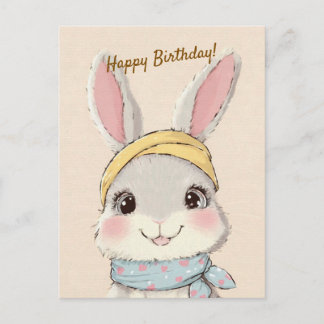 Postal Cute Rabbit with Bandana Kids Birthday Invitation