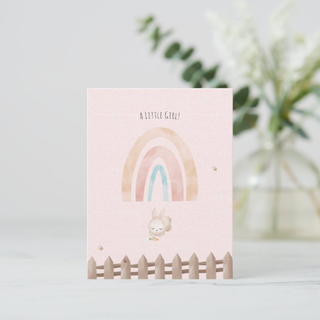 Postal Cute Rabbit With Rainbow Baby Girl Daughter (Anverso de pie)