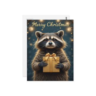 Postal Cute Raccoon Christmas Cozy Winter Holiday 