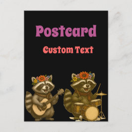 Postal Cute Raccoon Music Amante de tocar guitarra y tamb