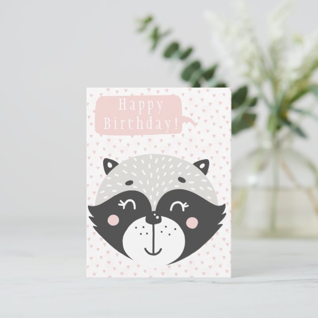 Postal Cute Racoon Kids Birday Postcard (Anverso de pie)