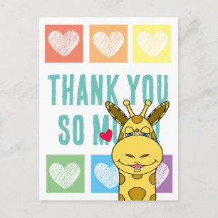 Postal Cute Rainbow Heart Giraffe Gracias