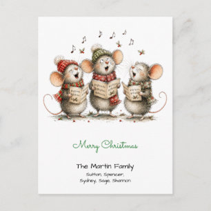 Postal Cute Ratones Cantando Villancicos Feliz Navidad Ve