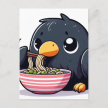 Cute Raven Eating Ramen