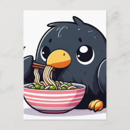 Postal Cute Raven Eating Ramen