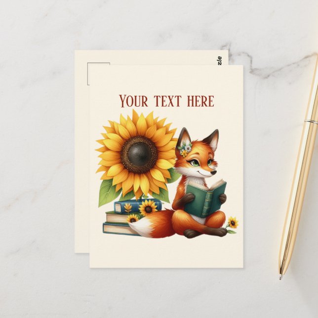 Postal Cute reading fox customizable (Anverso/Reverso In Situ)
